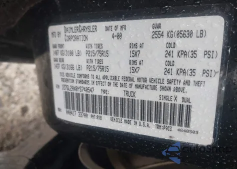 2000 Dodge Dakota Slt/Sport z USA, uszkodzony, nr VIN 1B7GL2AX0YS740547